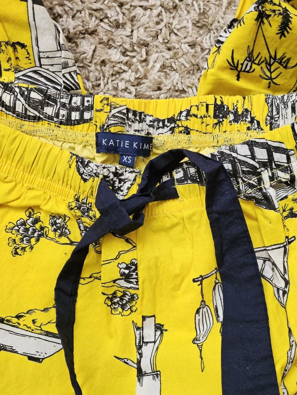 Katie Kime Yellow Toile 100% Cotton XS Pajama Set